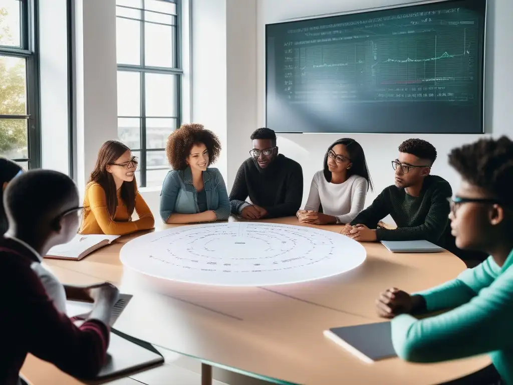 Una imagen vibrante y moderna que muestra a estudiantes diversos participando en una sesión de tutoría especializada sobre números irracionales