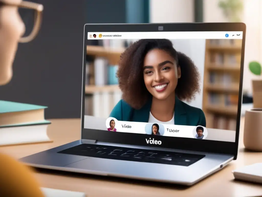 Conexión y aprendizaje efectivo: Tutoría en línea de alta calidad Una imagen de una videoconferencia de alta calidad entre un tutor y un estudiante, mejorando la comunicación y conexión en la tutoría