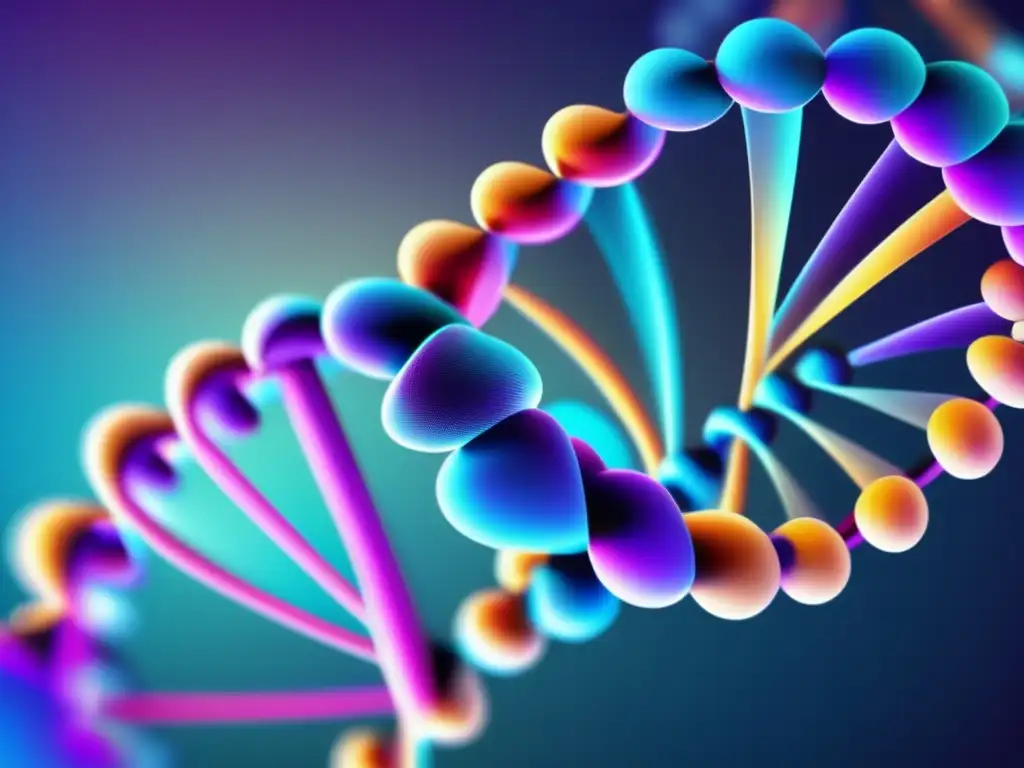 Una impactante imagen en alta resolución de una estructura de doble hélice de ADN, con detalles intrincados de los pares de bases, los enlaces de hidrógeno y la torsión de la hélice