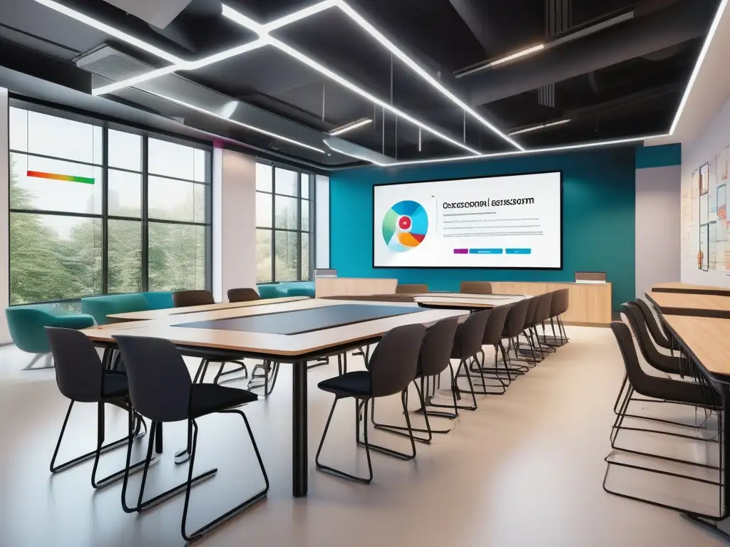 Un aula virtual ultradetallada en 8k que muestra un entorno moderno y cautivador Una impactante imagen en 8k que muestra un aula virtual con un toque moderno