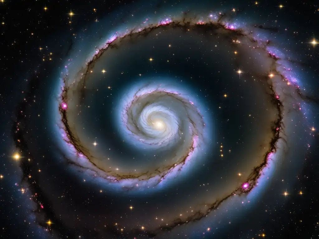 Una impactante imagen de una galaxia espiral capturada por un telescopio de última generación, resaltando la importancia de la Materia Oscura en el Universo