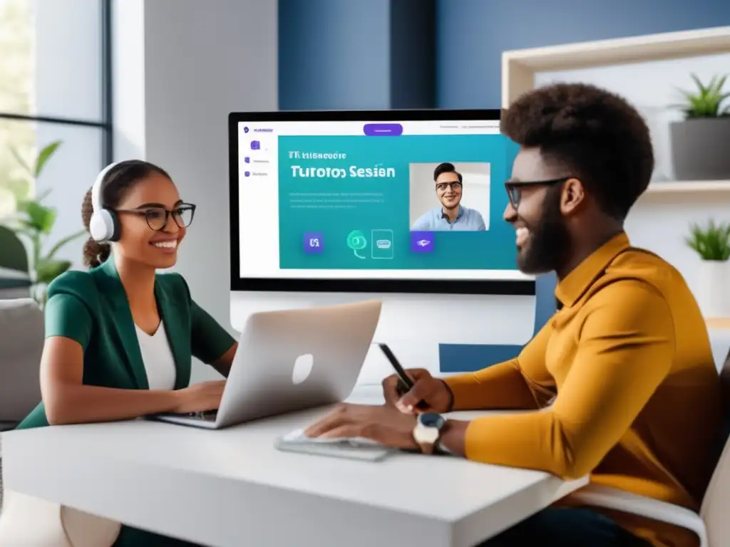 Una impactante imagen que muestra una sesión de tutoría en línea moderna