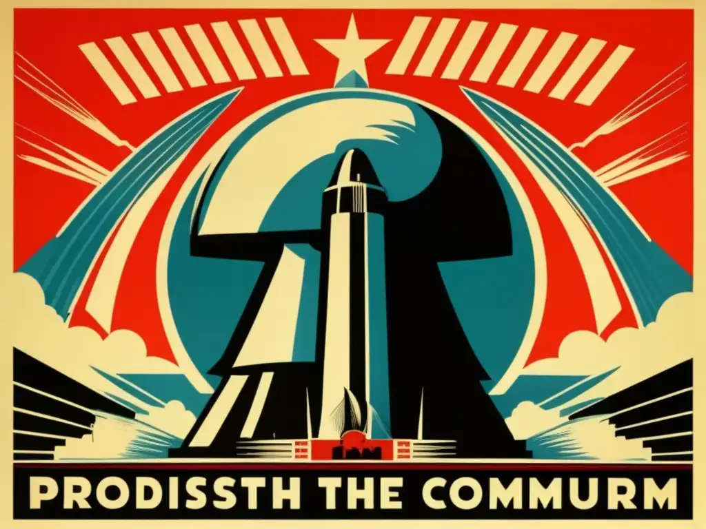 Un impactante póster de propaganda de la Guerra Fría, con colores llamativos y diseño gráfico potente, evocando la intensa atmósfera de la época