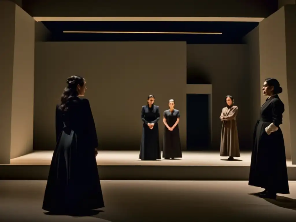 Una impactante representación teatral de 'La Casa de Bernarda Alba' de García Lorca, con intensas emociones y vestuario contemporáneo-