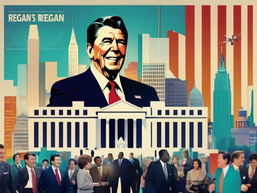 El impacto económico y social del gobierno de Reagan se representa en una moderna y dinámica imagen digital de alta resolución