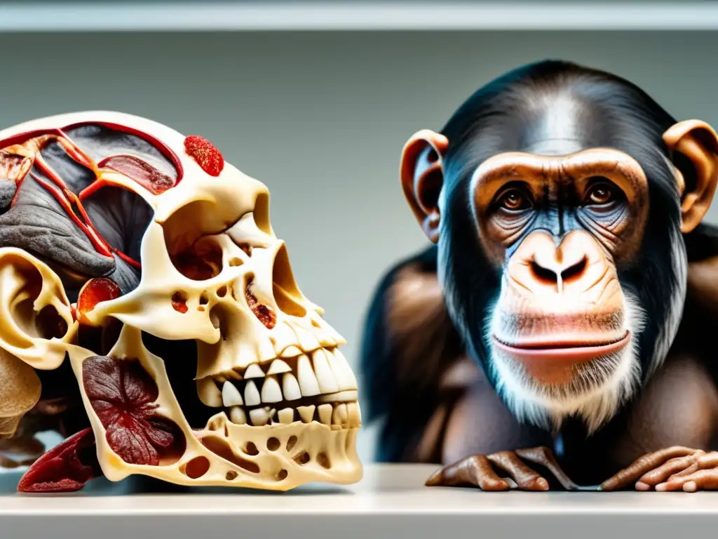 Importancia de la anatomía comparada en especies: Detallada imagen de cadáveres de humano y chimpancé, revelando similitudes y diferencias anatómicas