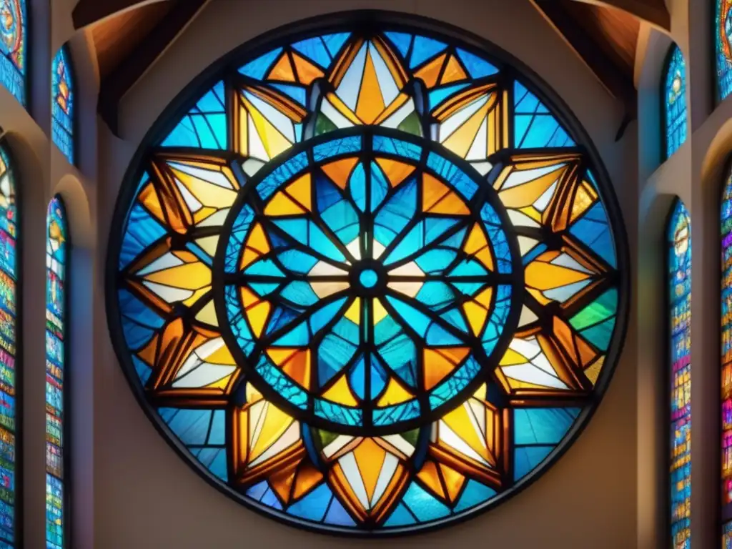 La importancia de la geometría sagrada cobra vida en esta imagen deslumbrante de una ventana de vidrieras en una catedral moderna