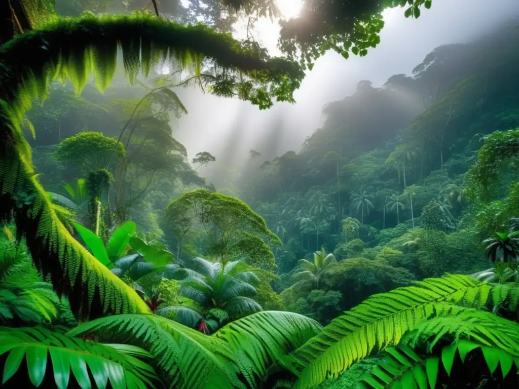 Un impresionante bosque tropical emerge, con árboles majestuosos y vibrante vegetación