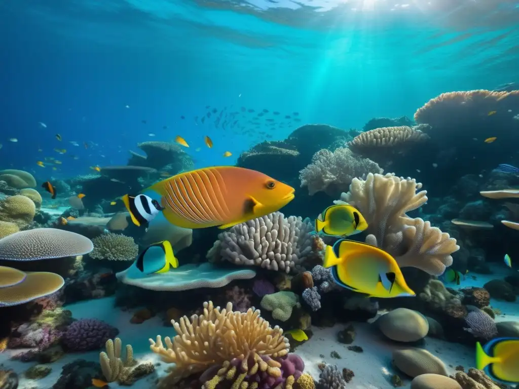 Un impresionante ecosistema de arrecife de coral en 8k, con una variedad de especies en colores y formas