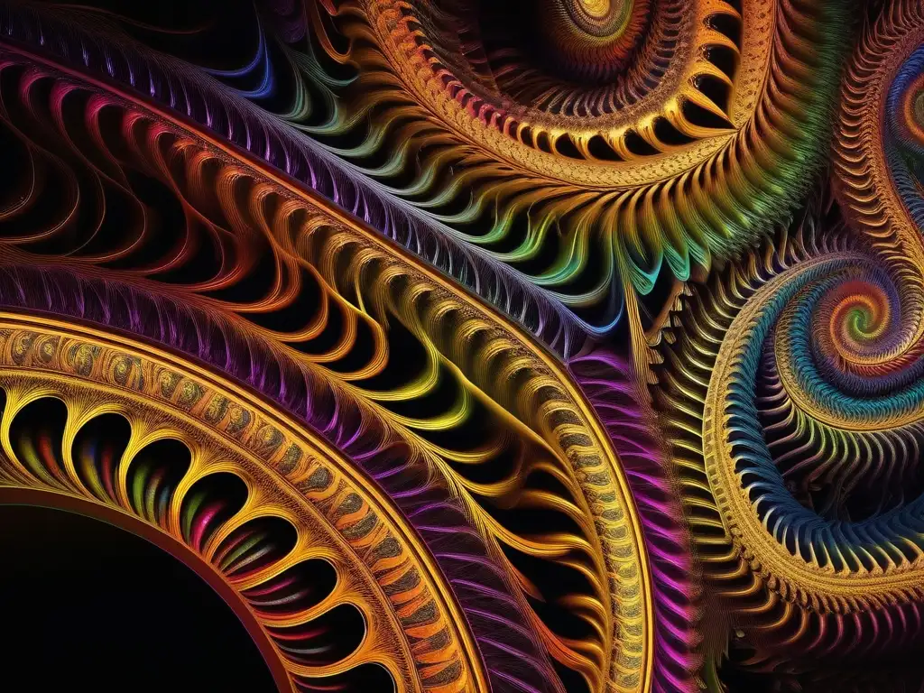 Un impresionante fractal matemático con colores vivos y detalles intrincados, simbolizando la complejidad de los números