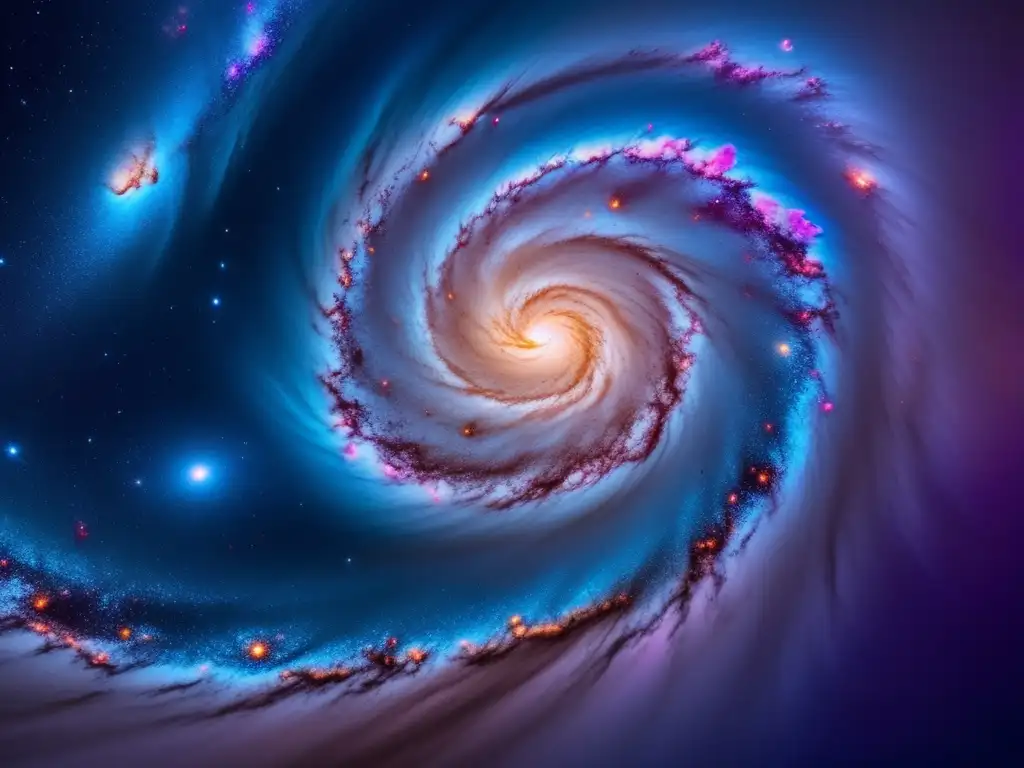 Una impresionante galaxia espiral capturada en 8k, con colores ricos y variados que crean una tela cósmica hipnotizante