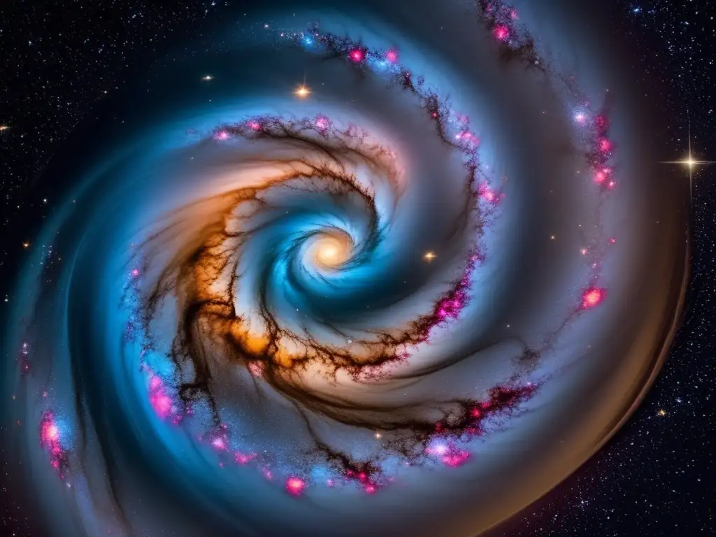 Una impresionante galaxia espiral capturada por un poderoso telescopio, mostrando una mezcla deslumbrante de colores vibrantes y detalles intrincados