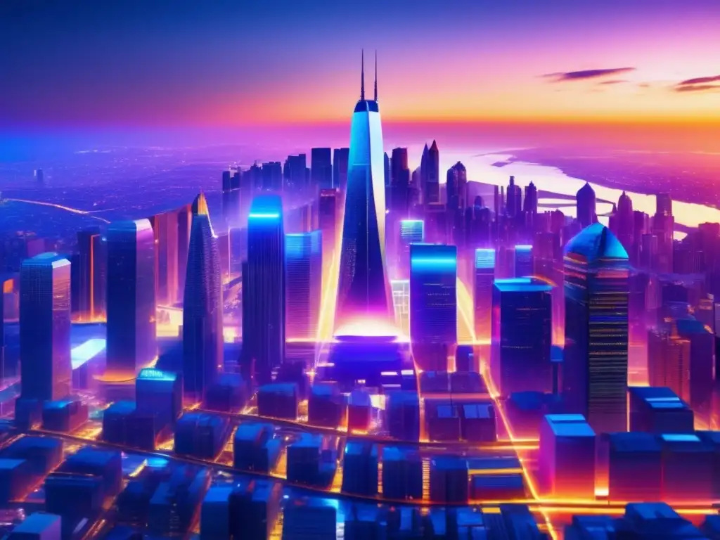 Una impresionante imagen en 8k muestra una ciudad futurista al atardecer