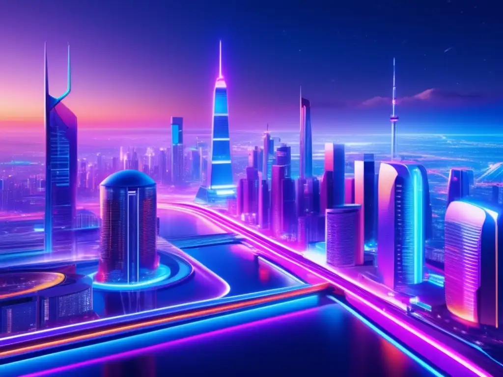 Una impresionante imagen en 8K detalla una ciudad futurista de noche, bañada en luces de neón vibrantes