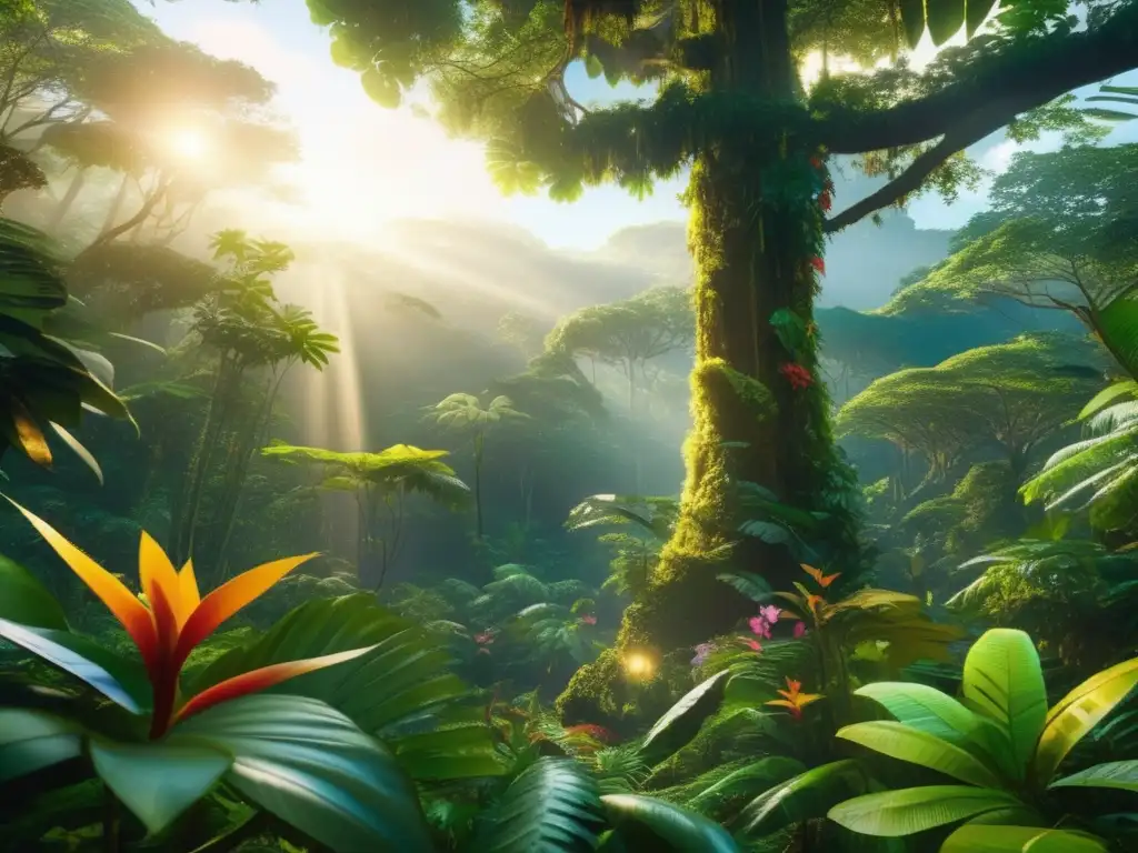 Una impresionante imagen en 8k muestra una exuberante selva tropical, llena de vida y color