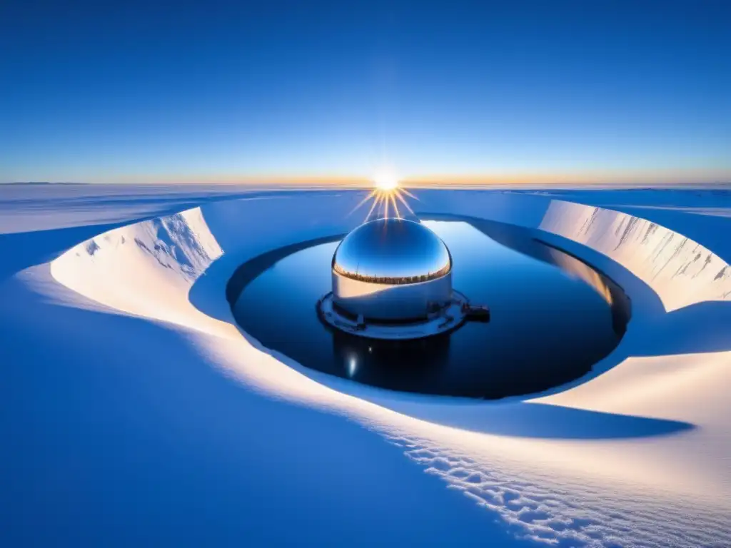 Una impresionante imagen 8K del Observatorio de Neutrinos IceCube en el Polo Sur, con su red de sensores y su distintivo tono azul