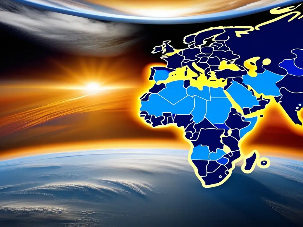 Una impresionante imagen satelital de la atmósfera terrestre desde el espacio, resaltando la relación entre la astrofísica y el cambio climático