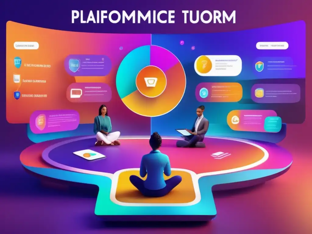Plataforma educativa virtual 8k con diseño moderno y vibrante Una impresionante imagen en 8k ultradetallada que muestra una vibrante plataforma virtual de diseño moderno