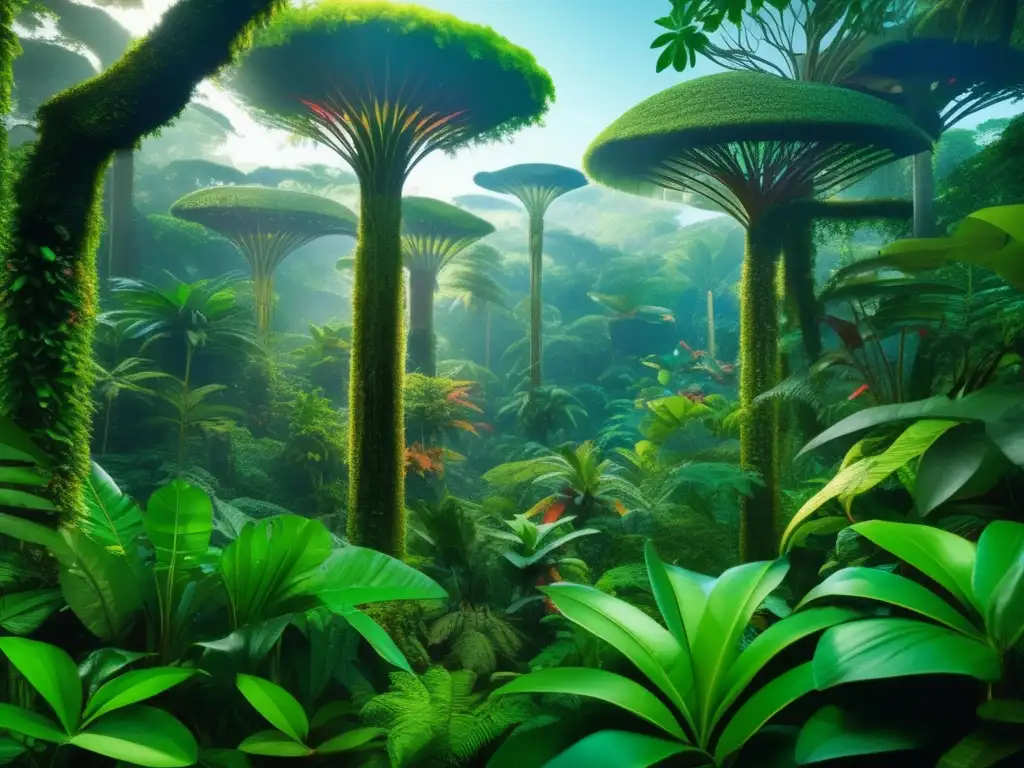 Una impresionante imagen de 8k ultradetallada muestra una vibrante y diversa colección de especies vegetales, cada una con rasgos genéticos únicos