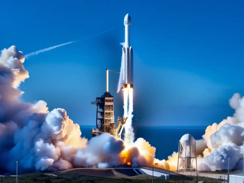 Un impresionante lanzamiento de un cohete Falcon 9 de SpaceX desde Cabo Cañaveral, mostrando la tecnología de vanguardia en la carrera espacial