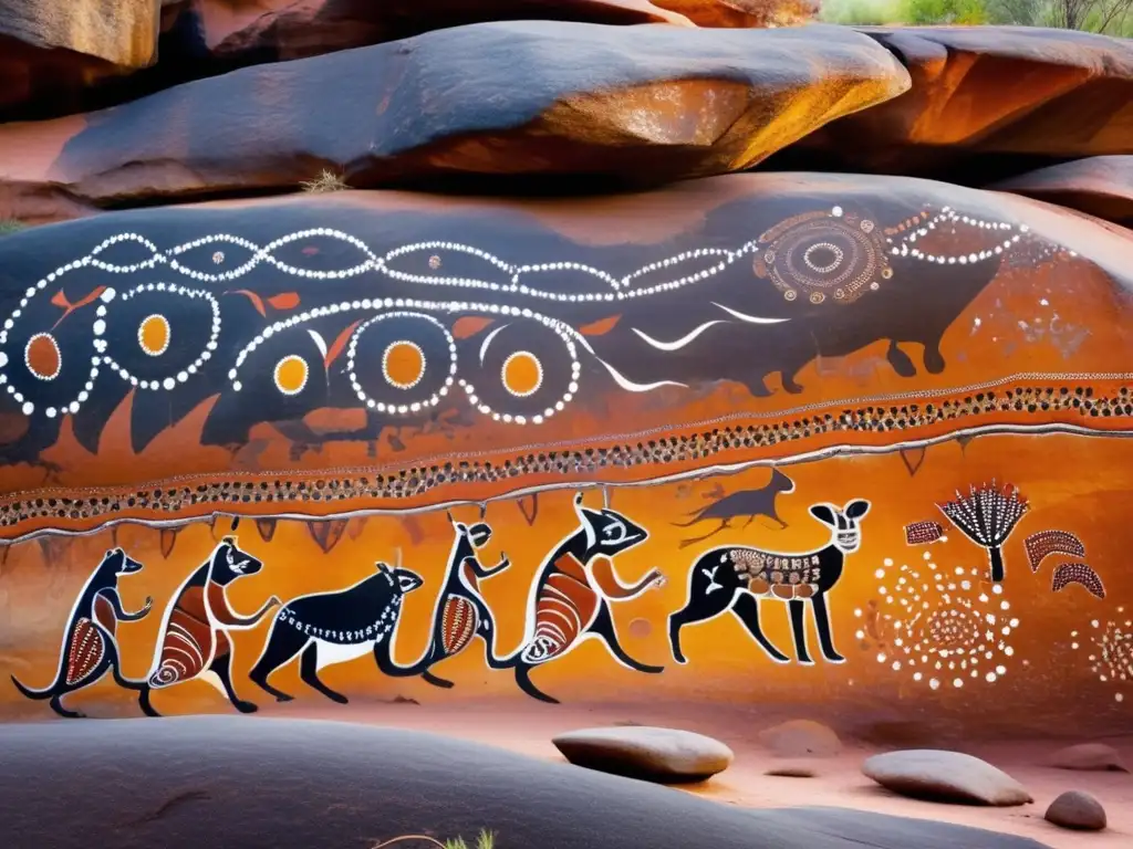 Una impresionante obra de arte rupestre antigua en el Outback australiano que representa las vibrantes historias del dreamtime aborigen