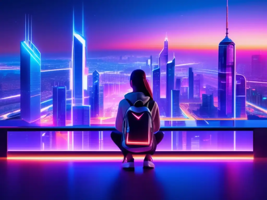 Un impresionante paisaje urbano futurista en 8k, iluminado por vibrantes luces neón