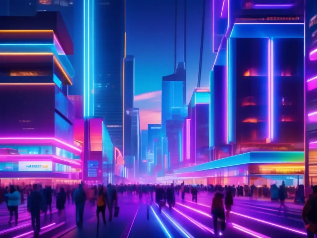 Un impresionante paisaje urbano nocturno en 8k muestra una ciudad vibrante iluminada por luces de neón