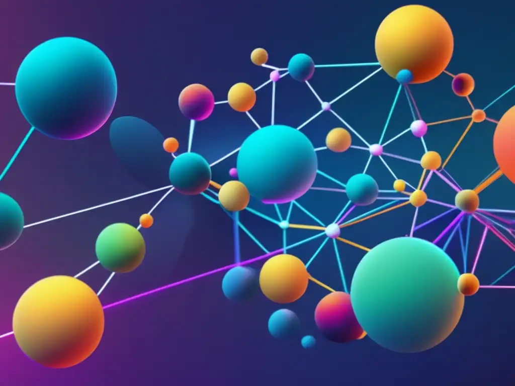 Un impresionante y vibrante mosaico de conexiones sociales, donde coloridas esferas representan a individuos en redes sociales