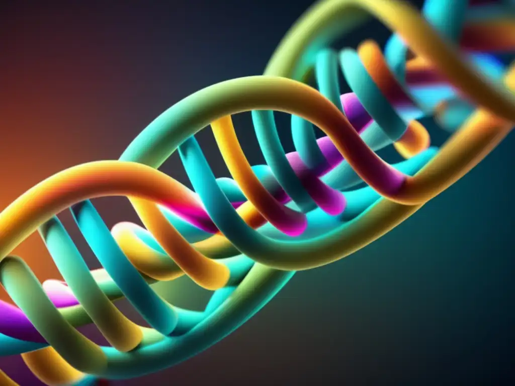 Una increíble imagen en 8k de una estructura de ADN, con colores vibrantes y detalles que destacan los nucleótidos