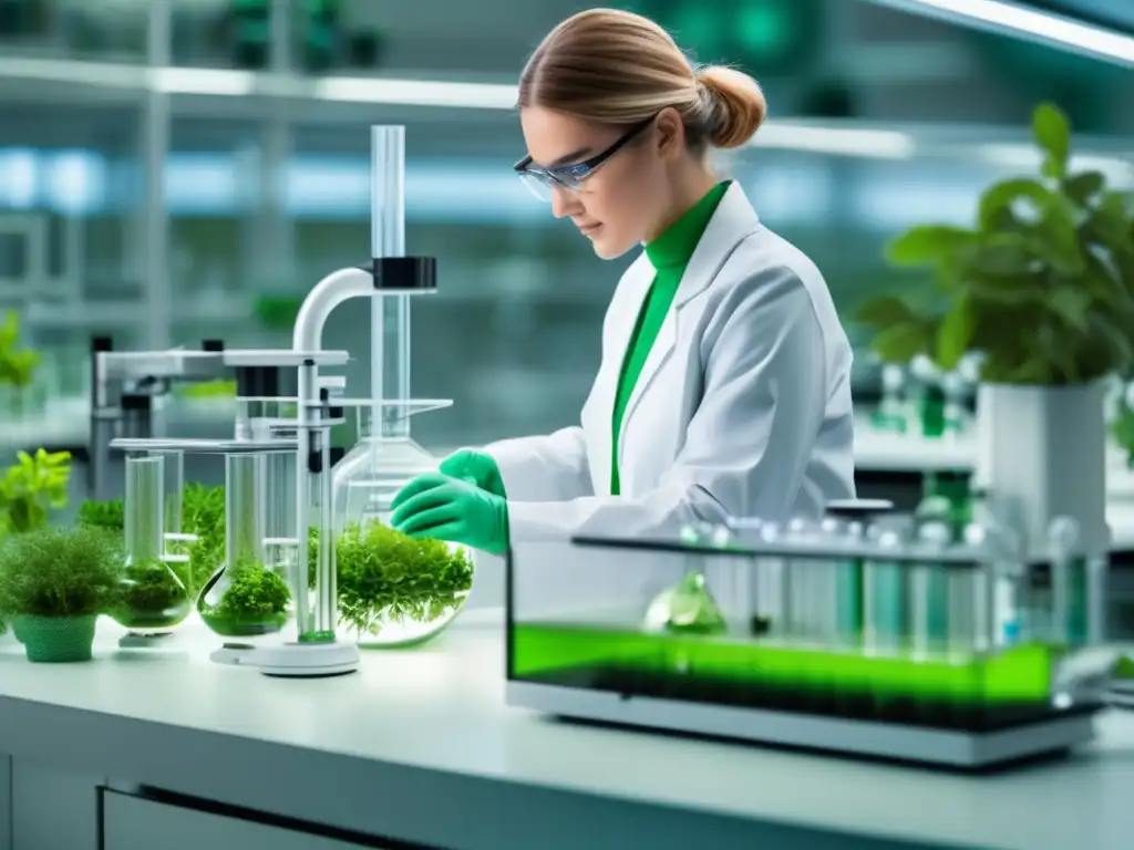Futuro verde: la perfecta armonía entre naturaleza y tecnología Un laboratorio moderno y vanguardista con tecnología punta