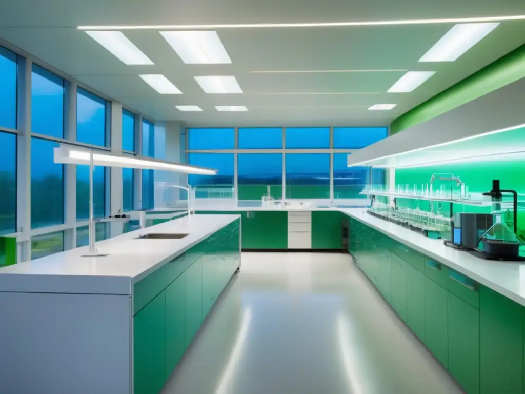 Un laboratorio químico moderno y sostenible: innovación verde en acción Un laboratorio químico moderno y sostenible, iluminado por luz natural