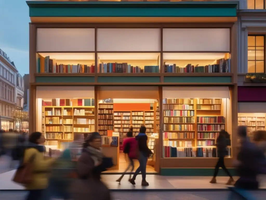 Una librería moderna bulliciosa con libros contemporáneos en múltiples idiomas