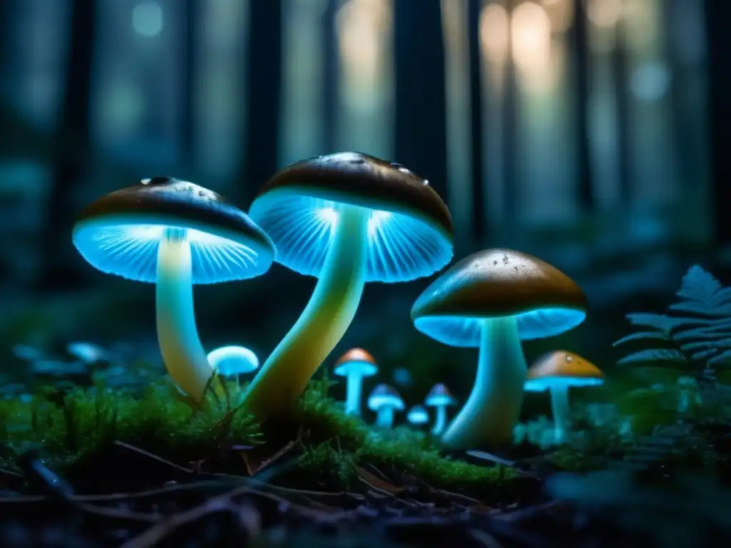 Un majestuoso bosque nocturno deslumbra con la mágica bioluminiscencia