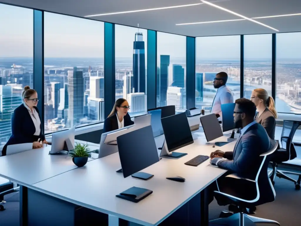 Un moderno espacio de oficina con vista panorámica de la ciudad