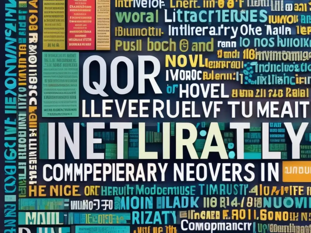 Un mosaico de citas literarias entrelazadas en tipografía contemporánea, representando la importancia de la intertextualidad en la literatura