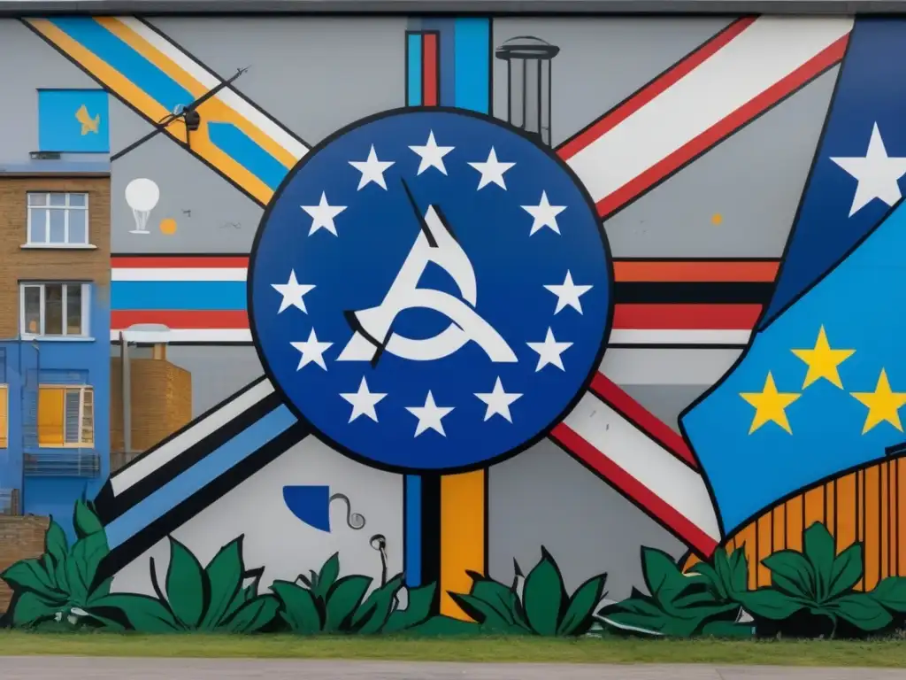 Un mural de graffiti detallado en 8k que representa la división de Europa durante la Guerra Fría