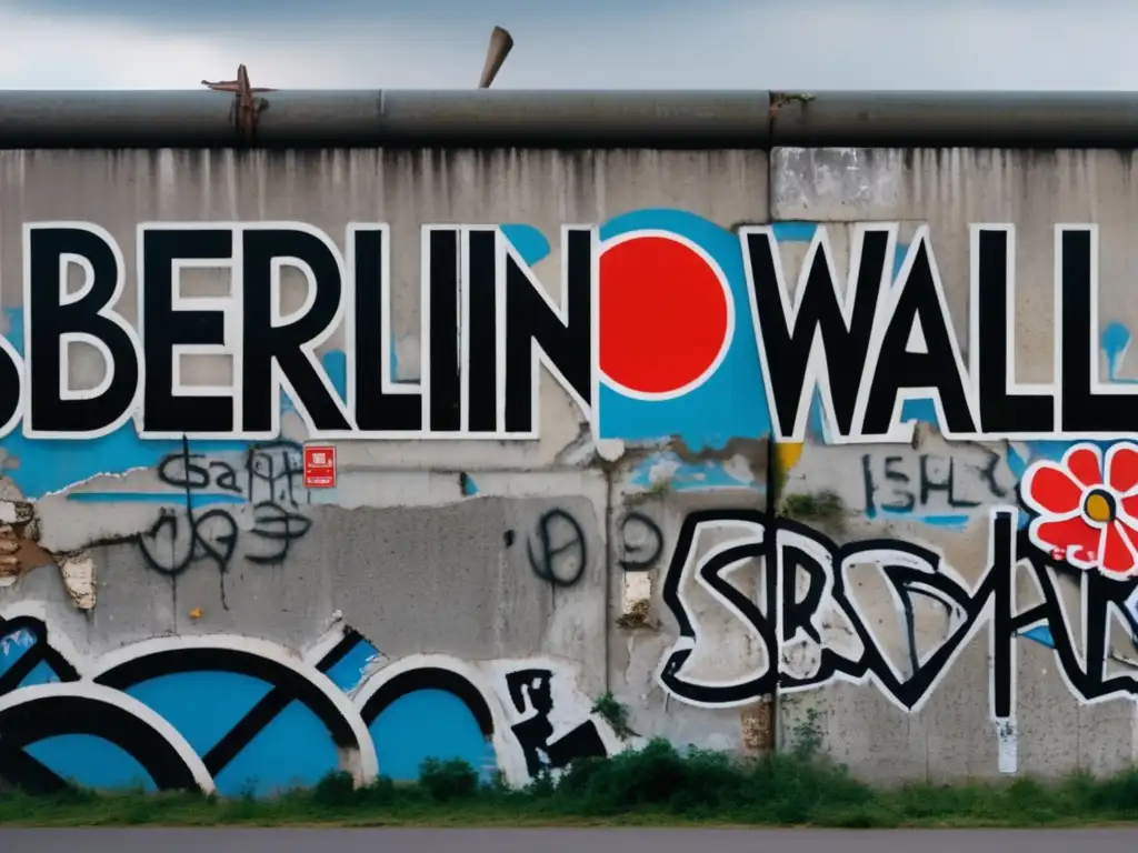 El muro de Berlín con graffiti vibrante en un lado y tierra de nadie desolada en el otro