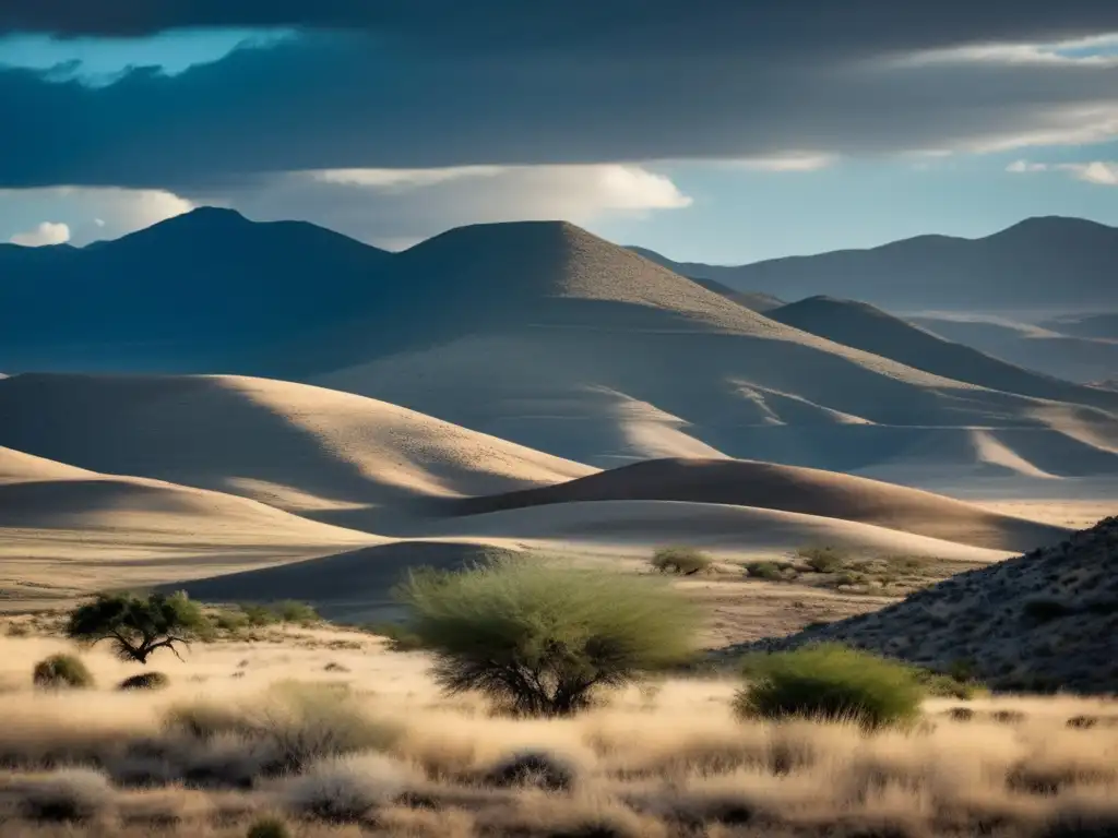 Un paisaje árido y vasto en México, con colinas y cielo dramático