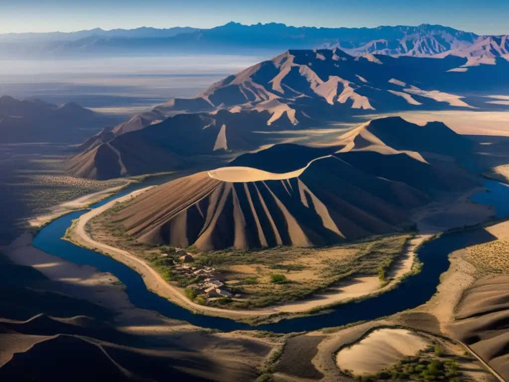 Un paisaje deslumbrante de México profundo, con un río serpenteante y casas de adobe