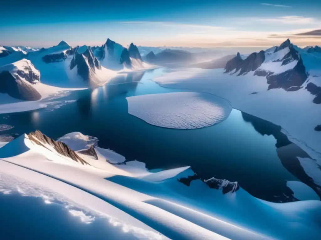 Un paisaje gélido durante la Edad de Hielo en Europa, con glaciares imponentes y lagos congelados