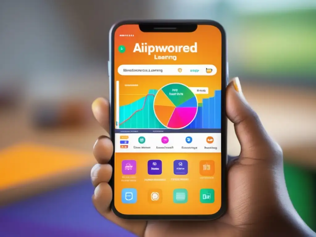 Una pantalla de smartphone muestra una interfaz educativa vibrante y atractiva