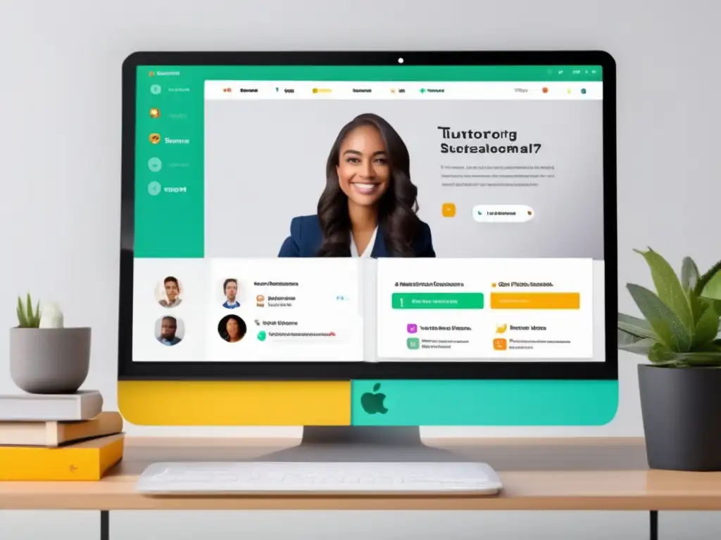 Plataforma de tutoría online: aprendizaje eficiente y profesional Una plataforma de tutorías online personalizadas: una interfaz moderna y minimalista con colores vibrantes