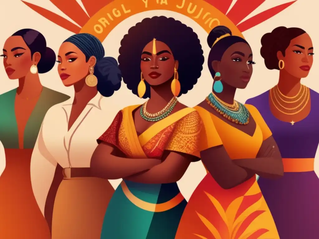 Un poderoso mural digital que representa la unión y empoderamiento de mujeres diversas a lo largo del tiempo, inspirado en 'Orgullo y Prejuicio'