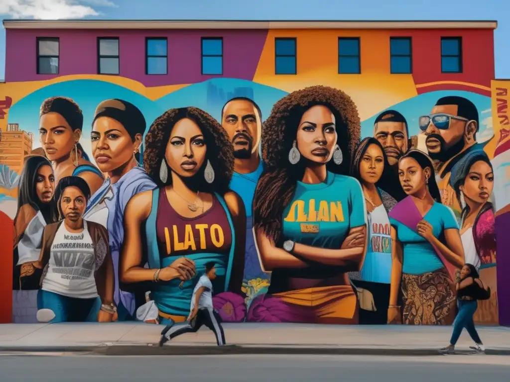 Un poderoso mural urbano que retrata la violencia en Latinoamérica con colores vibrantes y detalles intrincados