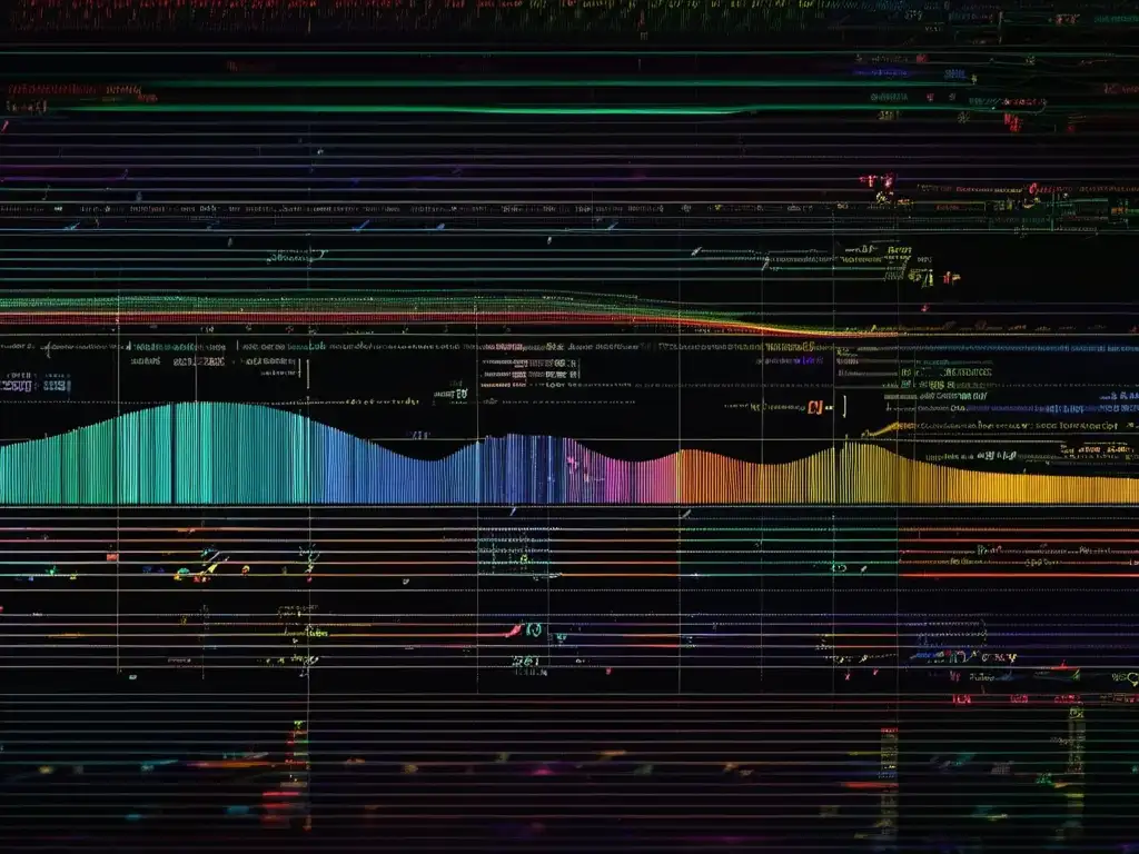 Un primer plano de una pantalla de computadora muestra complejas ecuaciones y algoritmos en colores vibrantes