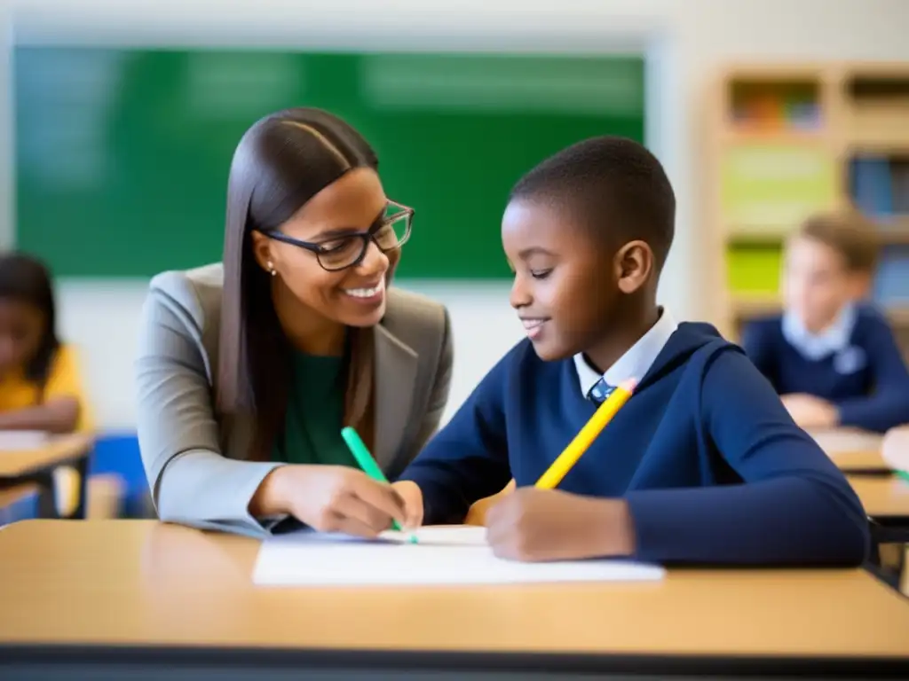 Un profesor y un estudiante colaborando en una tarea educativa