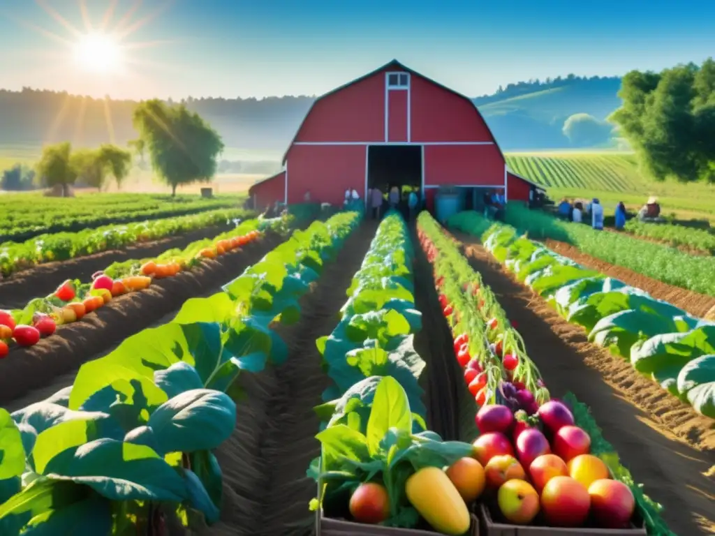 Un próspero huerto orgánico bañado por la luz del sol, muestra los beneficios de los alimentos orgánicos para la salud y el planeta