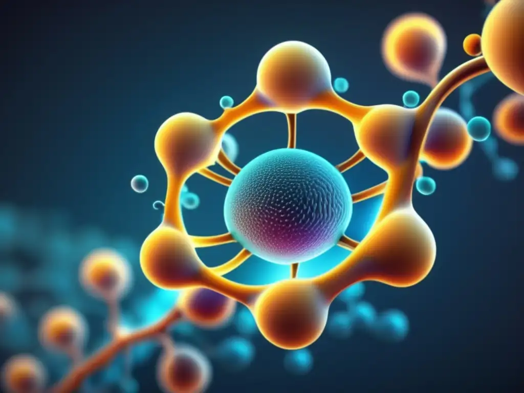 Una representación ultracercana en 8k de un ribosoma en el proceso de síntesis de proteínas, con detalles intrincados de ARNm, ARNt y aminoácidos