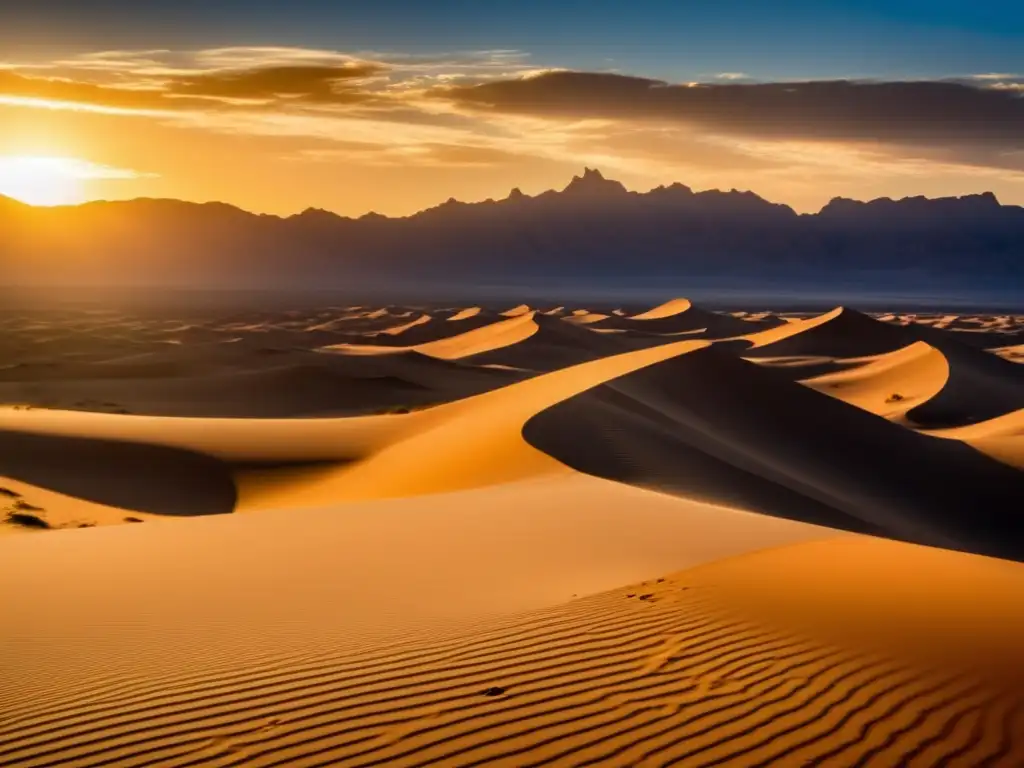 Un solitario viajero recorre un vasto desierto, donde las dunas danzan bajo el sol