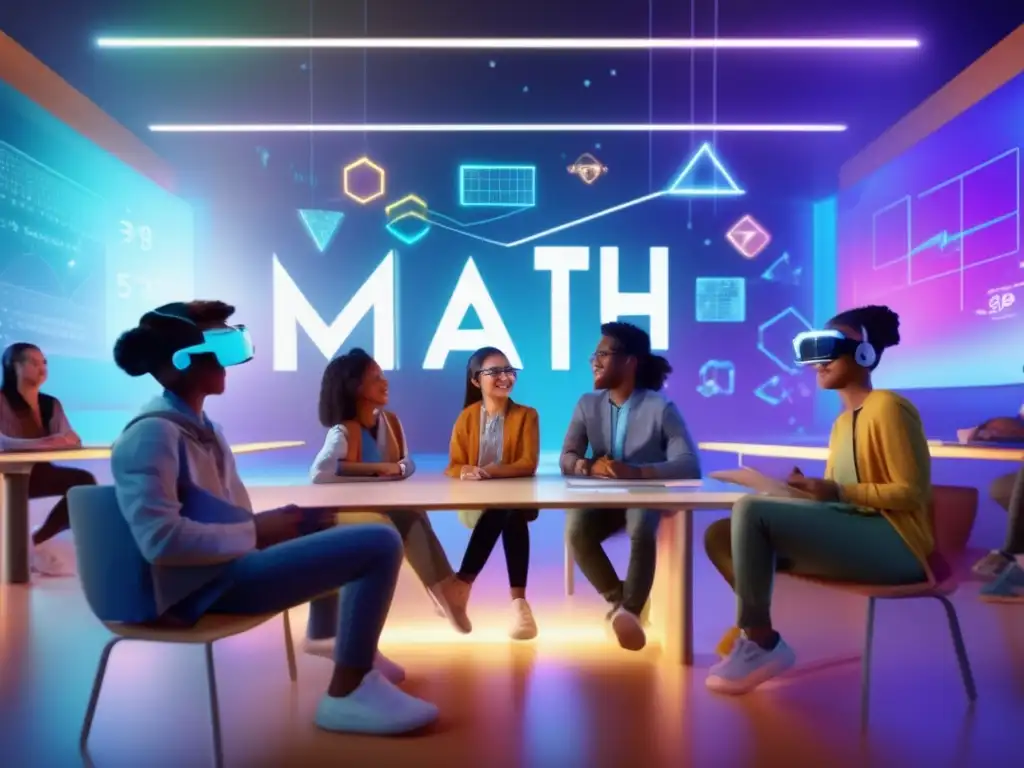 Un sorprendente 8k muestra a estudiantes diversos, inmersos en una lección de matemáticas con tecnología de realidad aumentada